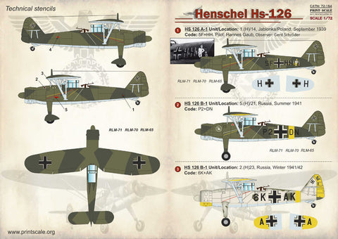 プリントスケール 72-164 1/72 ヘンシェル Hs126