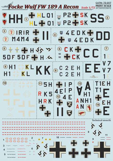 プリントスケール 72-207 1/72 フォッケウルフ FW189A 偵察機