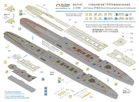 レインボーモデル Rb3547 1/350 日本海軍 軽巡洋艦 多摩 1942 エッチング甲板 (Pressing fixture of linoleum)  [4PE] アオシマ用