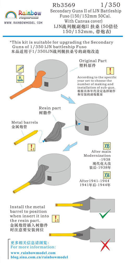レインボーモデル Rb3569 1/350 日本海軍 副砲2(15cm砲/防水布あり/扶桑用)