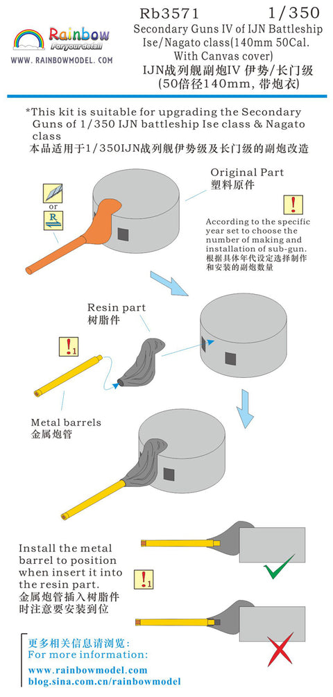 レインボーモデル Rb3571 1/350 日本海軍 副砲4(14cm砲/防水布あり/伊勢型・長門型用)
