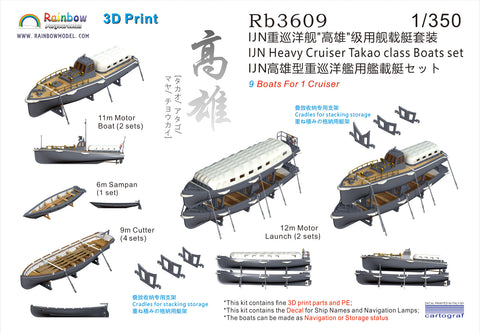 レインボーモデル Rb3609 1/350 日本海軍 高雄型重巡洋艦用 艦載艇セット [3DP+PE+Decal]