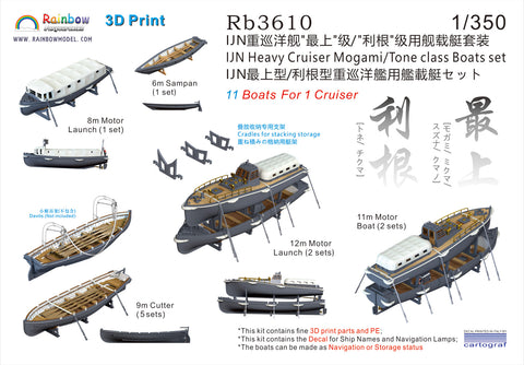 レインボーモデル Rb3610 1/350 日本海軍 最上型/利根型重巡洋用 艦載艇セット [3DP+PE+Decal]