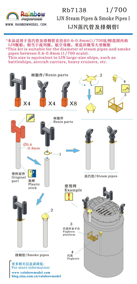 レインボーモデル Rb7138 1/700 日本海軍艦艇用 蒸気捨管I (Large size|4types,3DP+PE)