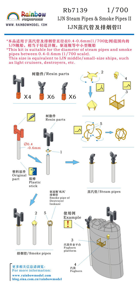 レインボーモデル Rb7139 1/700 日本海軍艦艇用 蒸気捨管II (Small size|5types,3DP+PE)