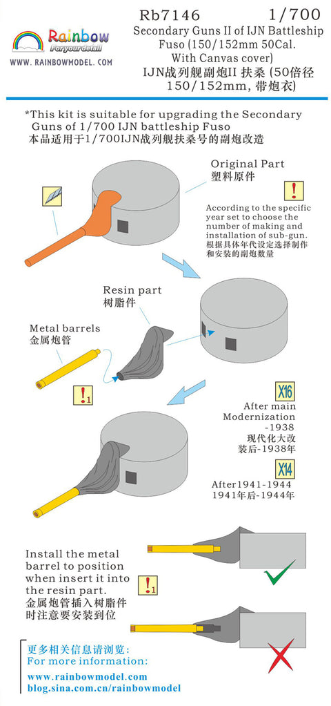 レインボーモデル Rb7146 1/700 日本海軍 副砲2(15cm砲/防水布あり/扶桑用)