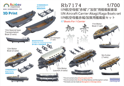 レインボーモデル Rb7174 1/700 日本海軍 航空母艦 赤城/加賀用 艦載艇セット [3DP+PE+Decal]