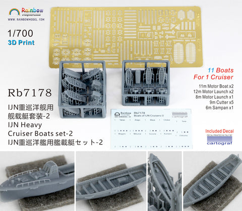 レインボーモデル Rb7178 1/700 日本海軍 重巡洋艦用 艦載艇セット2 [3DP+PE+Decal]