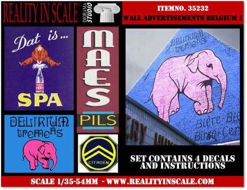 リアリティインスケール 35232 1/35 壁面広告デカール 1930 年代 - 1950 年代 - ベルギー セット 1 - 4