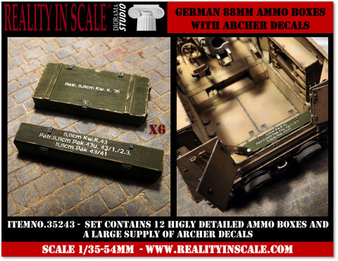 リアリティインスケール 35243 1/35 ドイツ 88mm 弾薬箱 12個 デカール付き