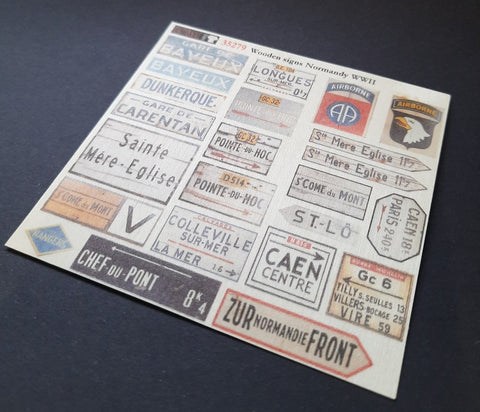 リアリティインスケール 35279 1/35 木製サイン WWII ノルマンディー - シート 9.5x10cm