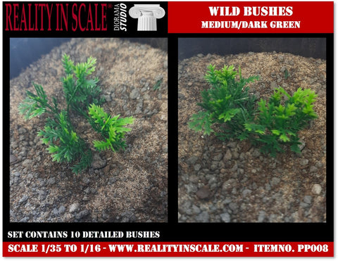 リアリティインスケール PP008 1/35 野生の茂み 中/薄緑 - プラスチック製植物
