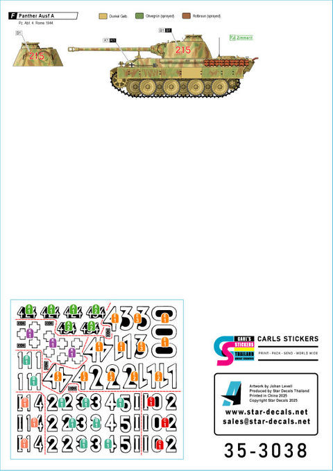 Star Decals 35-3038 1/35 Panther A and G in Italy. Panther Ausf A, Bef-Panther Ausf A and Panther Ausf G. 
