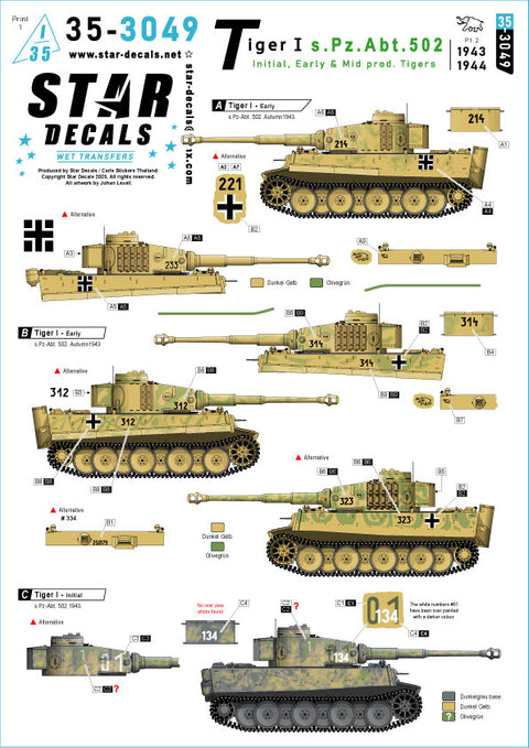Star Decals 35-3049 1/35 Tiger I s.Pz.Abt. 502 # 2. Initial, early and mid production Tigers 1943-44. 