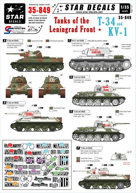 スターデカール 35-849 1/35 レニングラード戦線 T-34,KV-1