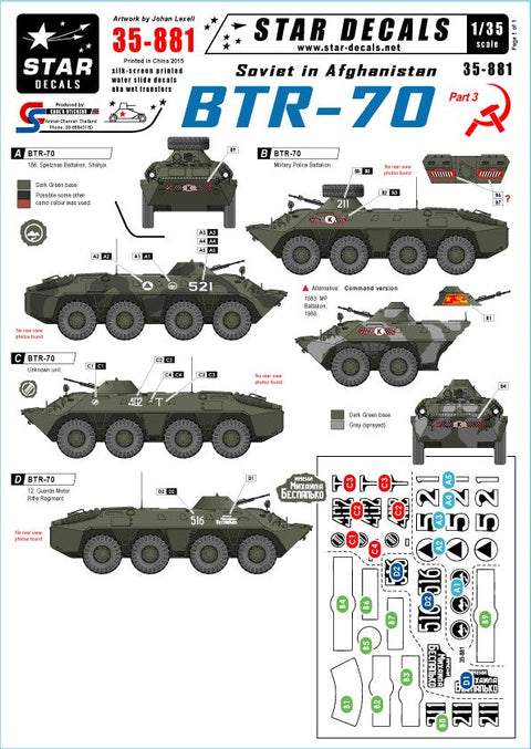 スターデカール 35-881 1/35 ソビエト イン アフガニスタン #3 BTR-70