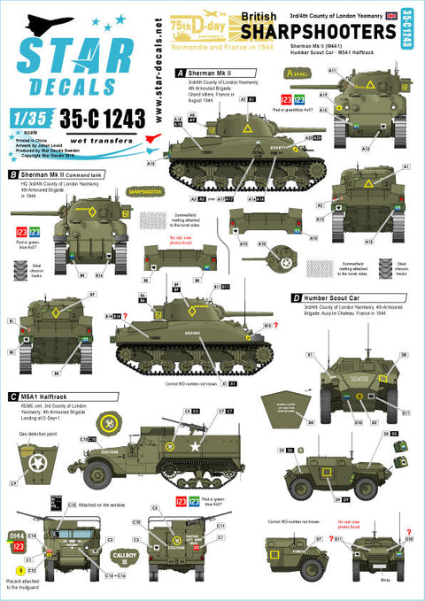 スターデカール 35-C1243 1/35 WWII ブリティッシュシャープシューターズ D-ディ75周年スペシャル イギリス軍シャーマンMkII他