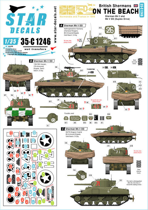 スターデカール 35-C1246 1/35 WWII 上陸直後のイギリス軍シャーマン戦車 D-ディ75周年スペシャル DDシャーマン戦車MkI/V