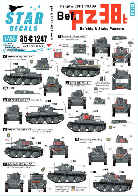 スターデカール 35-C1247 1/35 WWII ドイツ陸軍PzKpfw38(t)プラガ指揮戦車 東部戦線1941?42