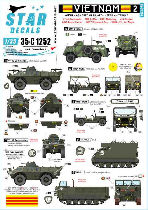 スターデカール 35-C1252 1/35 ARVN＃2 南ベトナム陸軍所属のAFV V-100コマンドー/M8他