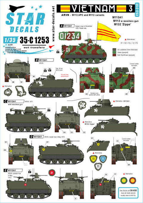 スターデカール 35-C1253 1/35 ARVN＃3 南ベトナム陸軍所属のM113