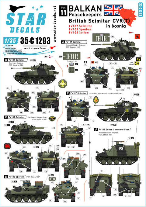 スターデカール 35-C1293 1/35 バルカン半島の平和維持軍 # 11. ボスニアのブリティッシュ シミター CVR(T) . シミター / スパルタン / スルタン.