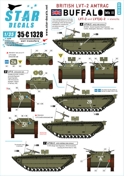 スターデカール 35-C1328 1/35 1/35 WWII イギリス LVT-2バッファローMkII LVT-2およびLVT(A)-2 ワルヘレン上陸とナイメーヘン～ライン川交差点