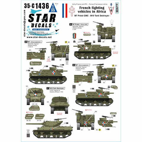 スターデカール 35-C1436 1/35フランスのM7プリースト＆M10 (駆逐戦車) アフリカにおけるフランスの戦闘車両その4 1943-44年 第62RCA対空砲火砲戦車・第7RCA対空砲火砲戦車
