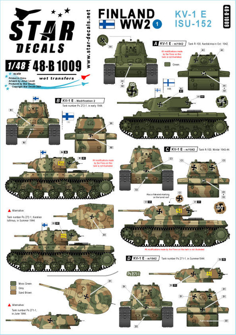 スターデカール 48-B1009 1/48 フィンランド WWII # 1. KV-1E ＆ ISU-152 重戦車.