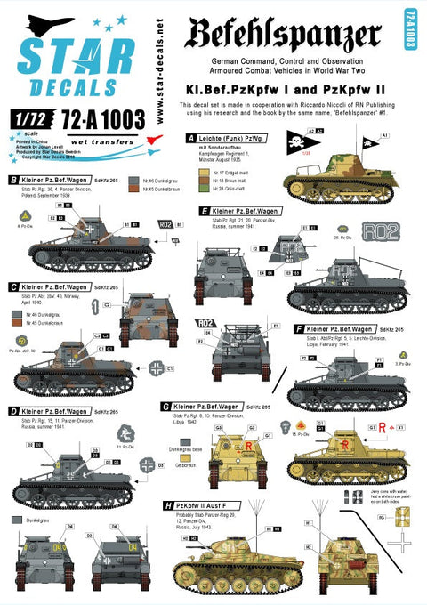 スターデカール 72-A1003 1/72 指揮戦車 # 1 WWIIドイツ I/II号指揮戦車 デカール