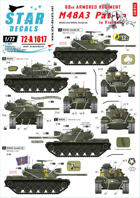 スターデカール 72-A1017 1/72 M48A3 パットン ベトナム戦 第69戦車連隊
