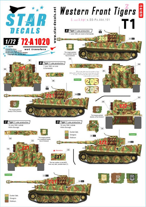 スターデカール 72-A1020 1/72 西部戦線のタイガー#2 SS第101重戦車大隊 第2,3中隊