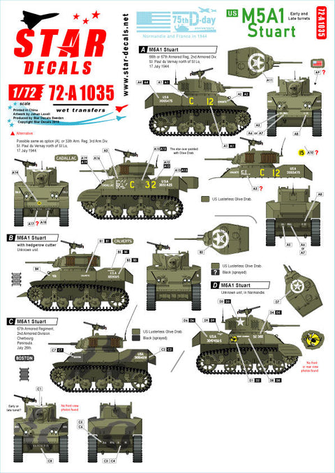 スターデカール 72-A1035 1/72 アメリカ M5A1スチュアートD-デイ75周年スペシャル フランス ノルマンディー1944年