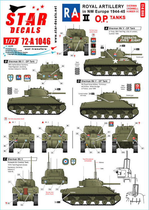 スターデカール 72-A1046 1/72 イギリスの国王立砲兵隊♯2 Dデイ75周年記念スペシャル シャーマン クロムウェル ハンバーSC