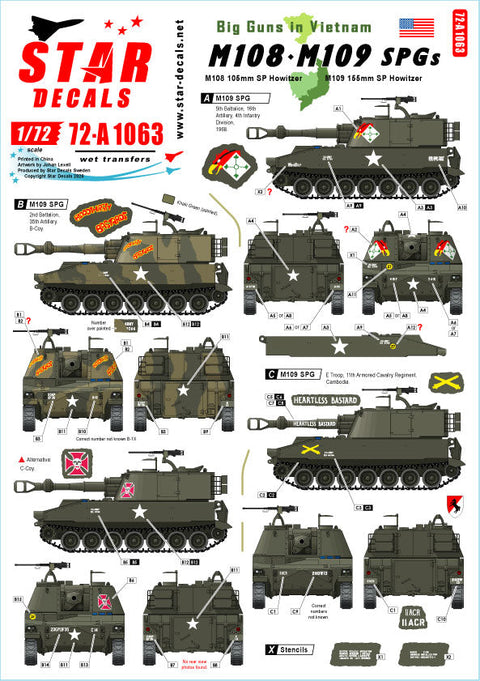 スターデカール 72-A1063 1/72 ビッグガンズインベトナム. アメリカ M108 ＆ M109 自走榴弾砲