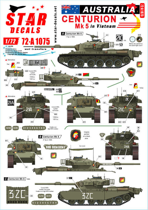 スターデカール 72-A1075 1/72 ベトナムでのオーストラリア軍 # 1. オージーセンチュリオン Mk 5.