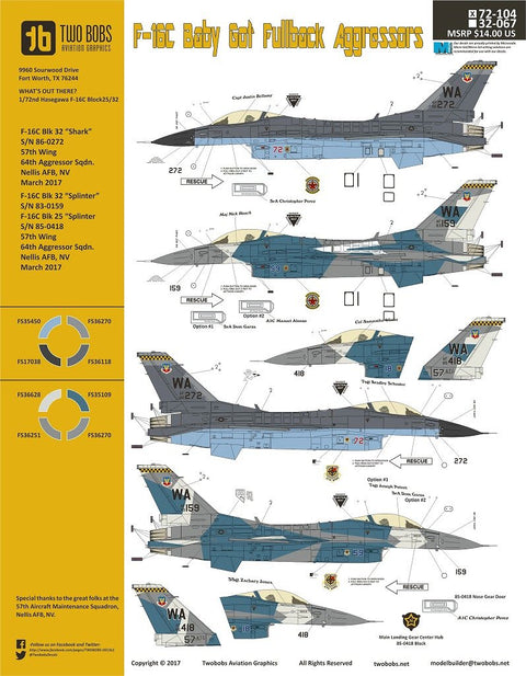 トゥーボブス 72-104 1/72 F-16C ベイビー・ゴット・フルバック アグレッサーズ