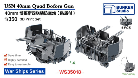 バンカースタジオ WS35018 1/350 WWIIアメリカ海軍 ボフォース 40mm四連装機銃 後期型 防楯付き