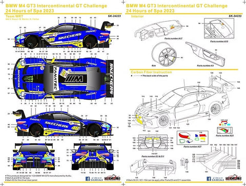 SKデカール SK24223 1/24 BMW M4 GT3 インターコンチネンタルGTチャレンジ 24時間 of スパ2023 チームWRT #46(NuNu用)