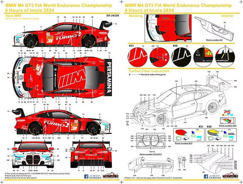 SKデカール SK24226 1/24 BMW M4 GT3 FIA世界耐久選手権 イモラ6時間2024 チームWRT(NuNu用)
