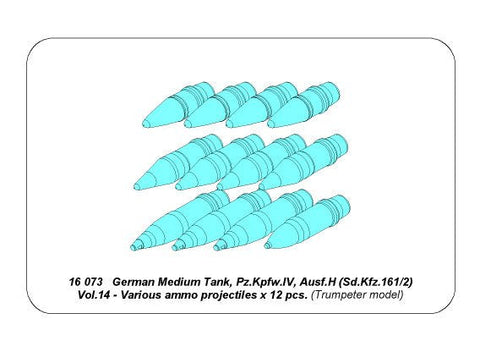 アベール 16073 1/16 IV号戦車 7.5ｃｍ弾薬各種 12個入（トランペッター用）