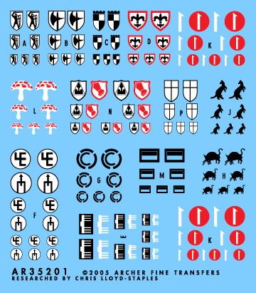 アーチャー AR35201 1/35 ドイツ歩兵師団 記章シート#1 12/2/61/78/81/125/134/205/218/246/268/299/335師団