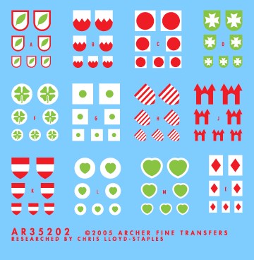 アーチャー AR35202 1/35 ドイツ歩兵師団 記章シート#2 21/30/44/73/87/134/168/255/291/294/320/711師団