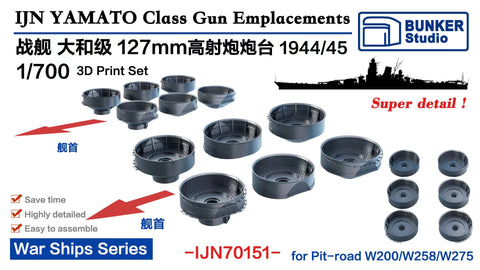 バンカースタジオ IJN70151 1/700 WWII日本海軍 戦艦 大和 八九式12.7cm高角砲台座セット 1944/45年
