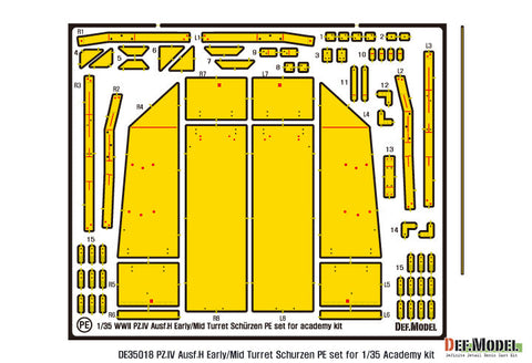 DEFモデル DE35018 1/35 IV号戦車H型初期-中期 砲塔シュルツェンエッチングパーツセット (アカデミー/ 他キット用)