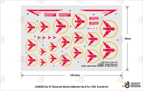 DEFモデル JD48003 1/48/1/72 Su-57 デカールセット - ムービーコレクション No.9 (1/48 ズベズダ/ タミヤ/ 1/72 ズベズダ用)