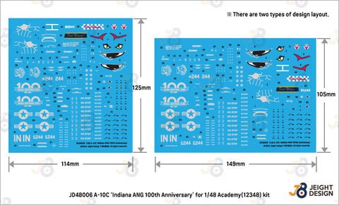 DEFモデル JD48006 1/48 USAF A-10C デカールセット ‘インディアナANG 100周年記念’ (アカデミー用)