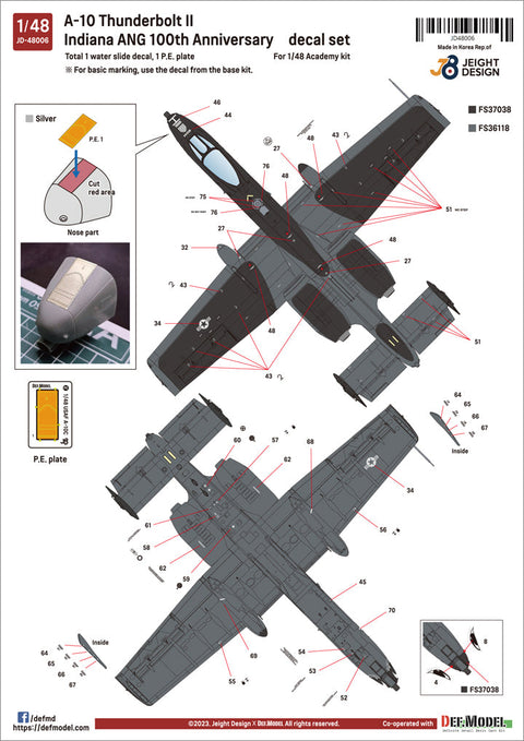 DEFモデル JD48006 1/48 USAF A-10C デカールセット ‘インディアナANG 100周年記念’ (アカデミー用)