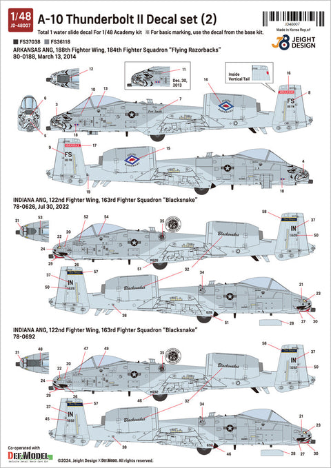 DEFモデル JD48007 1/48 USAF A-10C デカールセット (2) (アカデミー用)