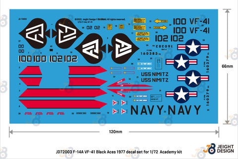 DEFモデル JD72003 1/72 F-14A VF-41 ブラックエース 1977 デカールセット(アカデミー用)